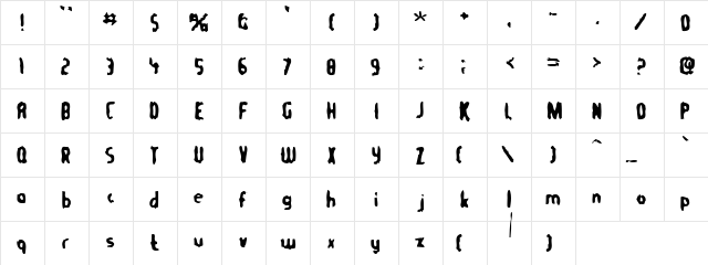 TommyGun Regular  glyph index