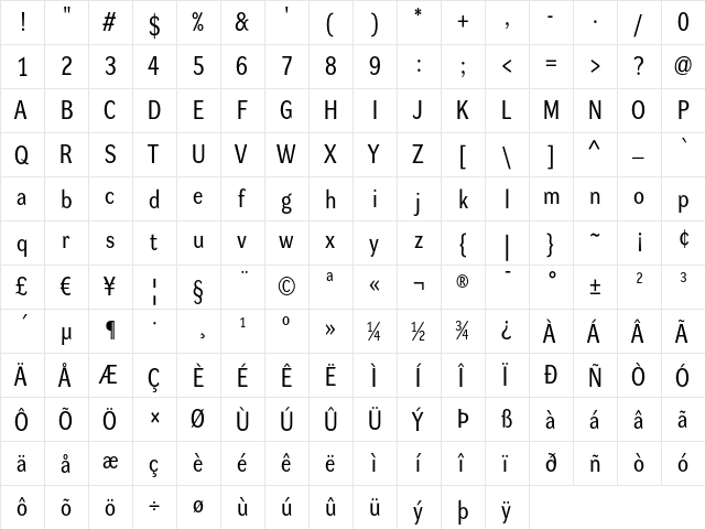 DynaGrotesk RM Regular  glyph index