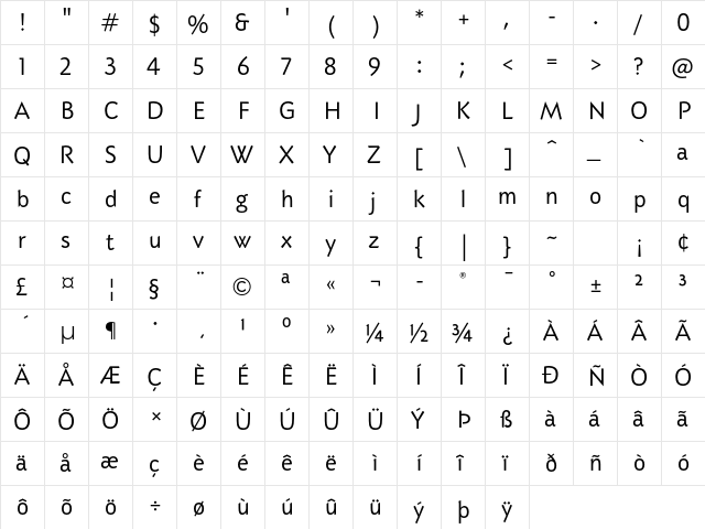 Adderville ITC Std Book  glyph index