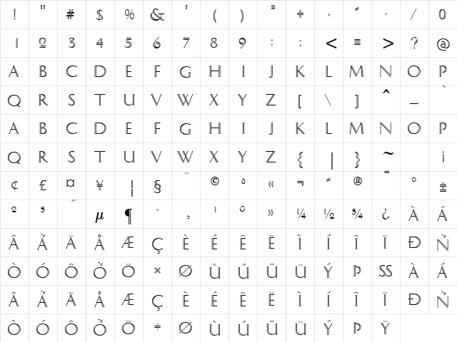 Delphian ATT Regular  glyph index