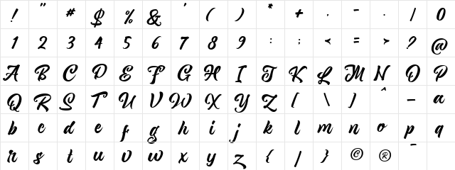 Magnison Script Free Demo Regular  glyph index