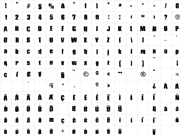 FrankBeckerRandom-Heavy Regular  glyph index