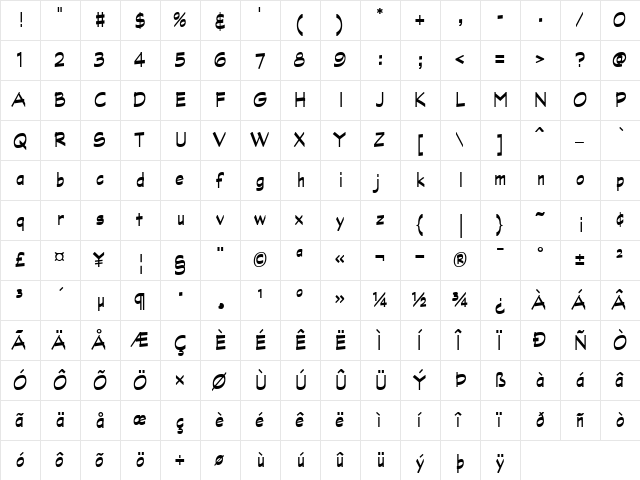 GraphiteMM Regular  glyph index