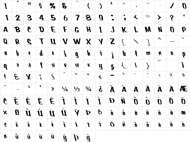 CreativePower Regular  glyph index