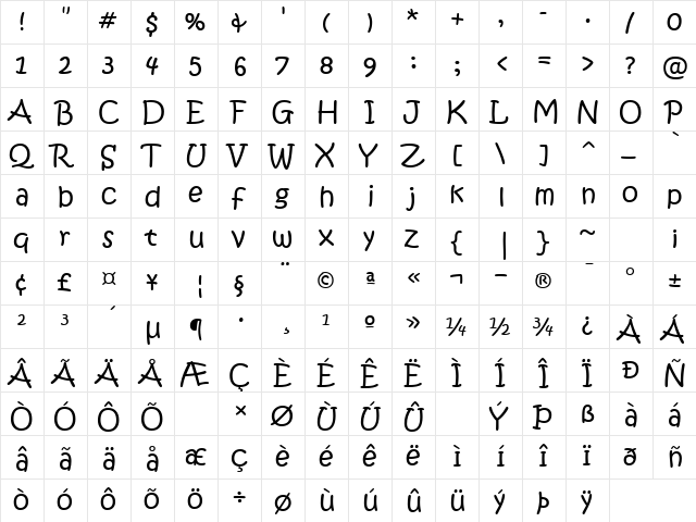 2nd Grade Print Regular  glyph index