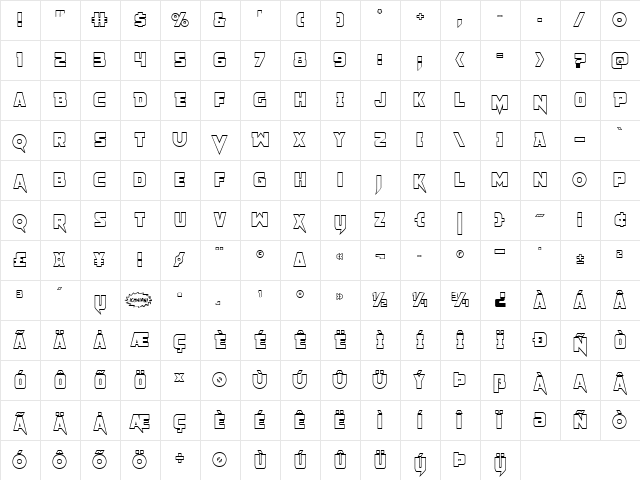 Pistoleer Outline Regular  glyph index