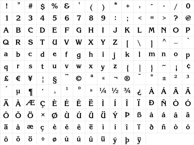 ITC Korinna LT Bold  glyph index