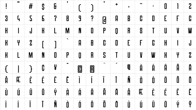 Roguedash Solid Regular  glyph index