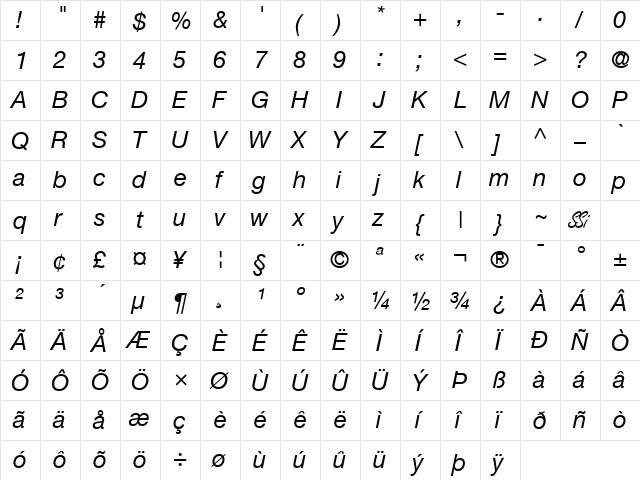 Context Reprise SSi Italic  glyph index