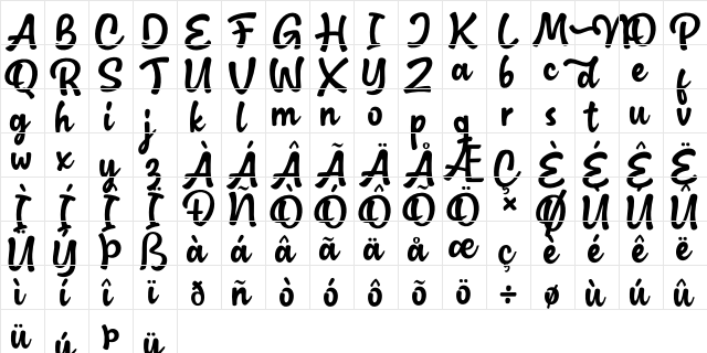 Nadilla Regular  glyph index