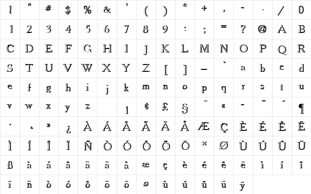 CheltenhamOldStyTRe1 Regular  glyph index