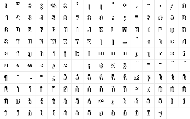 NimbusSanTBlaConRe1 Regular  glyph index
