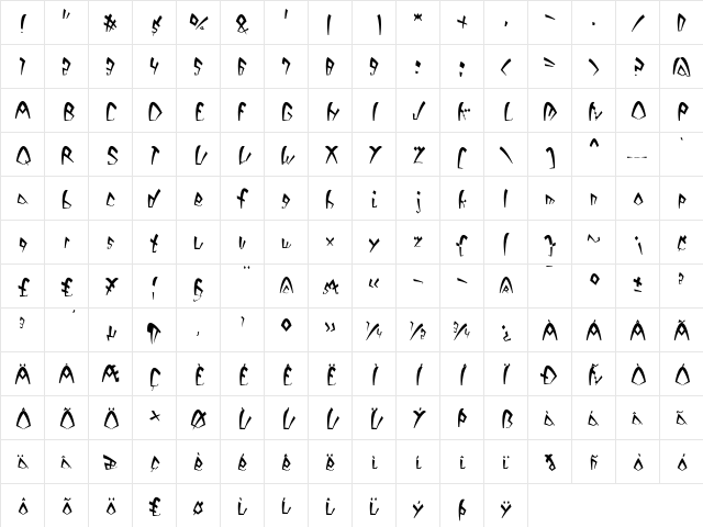 Dack Regular  glyph index