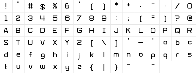 Glitch Slap Regular  glyph index