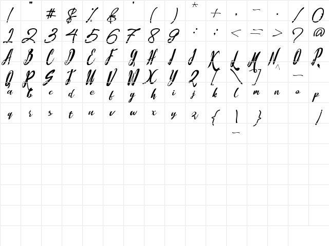 California Valley Regular  glyph index