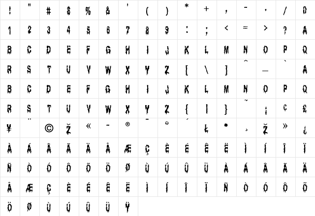 Everglades Regular  glyph index