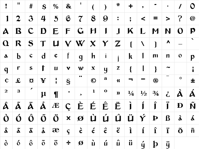 Julian Regular  glyph index