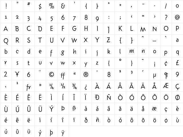 Instanter Light  glyph index