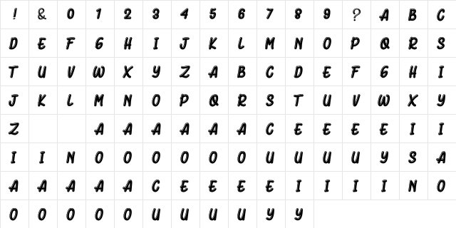 Bluck Amorhies Regular  glyph index