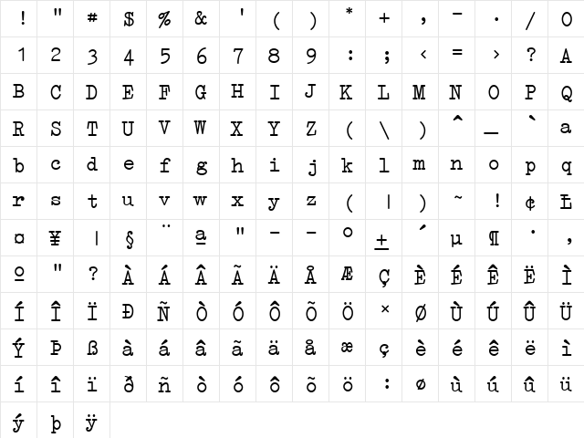 Erica Type Italic  glyph index