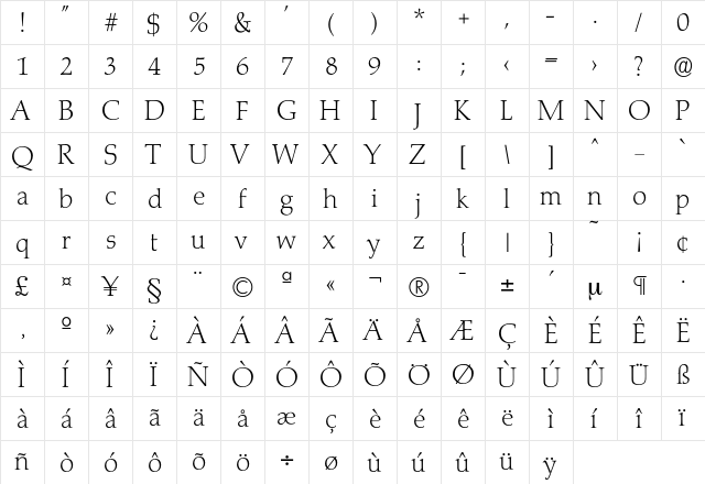 Marathon-Xlight Regular  glyph index