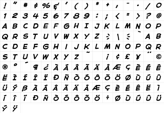 CCAstroCityInt BoldItalic  glyph index
