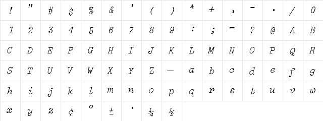 IBM Selectric Light Italic  glyph index