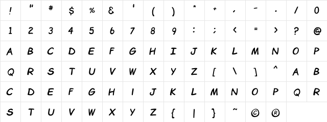 Comic Chuck Regular  glyph index