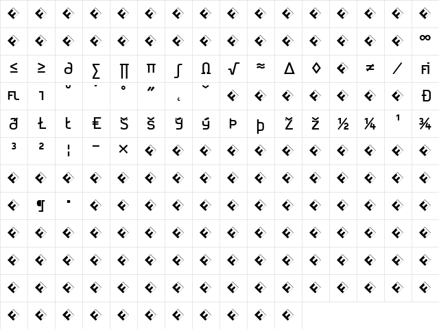 Jigger-AngledFrontExp Regular  glyph index
