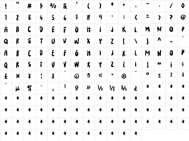 Your Flames DEMO Regular  glyph index