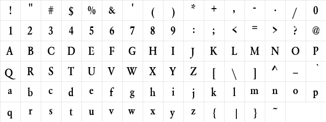 Grendel Medium Condensed Regular  glyph index