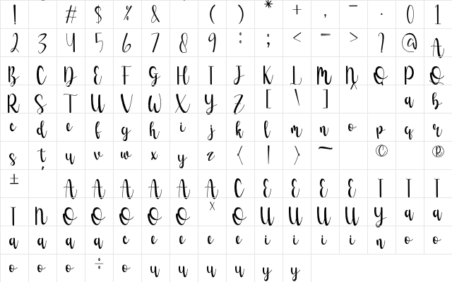 Cactus Regular  glyph index