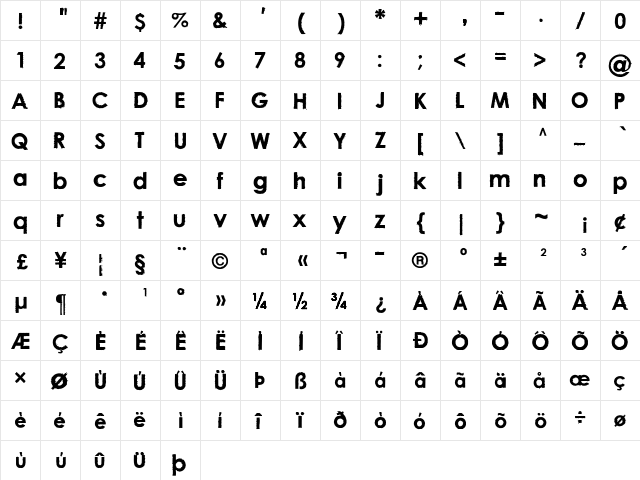 nu-century-gothic Bold  glyph index