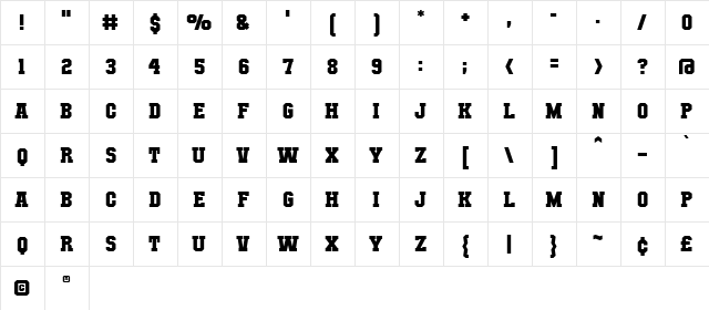 Mutant Academy BB Regular  glyph index
