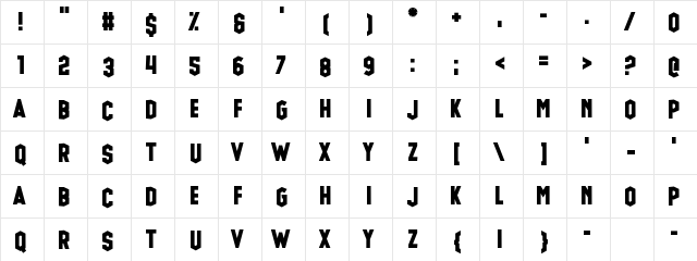 Glue Gun Regular  glyph index