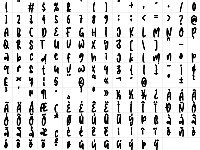 mama papa Regular  glyph index