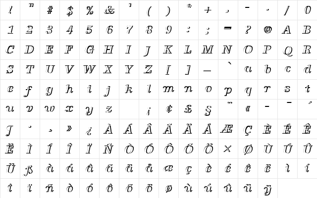 URWAntiquaTMedItaRe1 Regular  glyph index