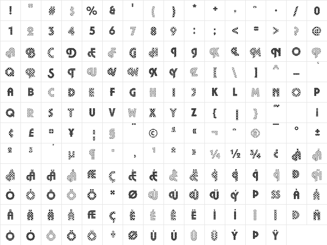 Plaza11 Becker Regular  glyph index