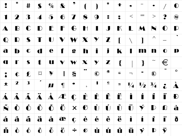 Brando Normal  glyph index