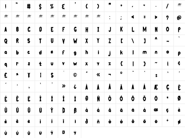 Smelly Blood - Personal Use Regular  glyph index