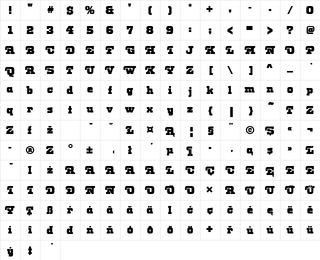 OdinPEE Regular  glyph index