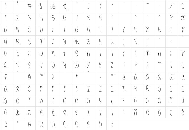 KG Girl On Fire Regular  glyph index