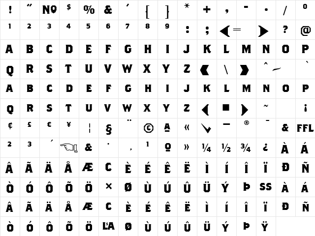 BrothersBoldAlternates Bold  glyph index