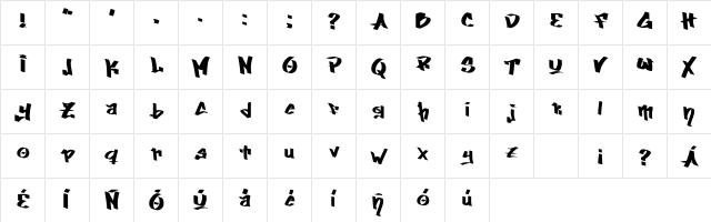 Joegraff Regular  glyph index