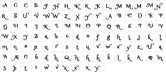 Ela Swashes Bold  glyph index
