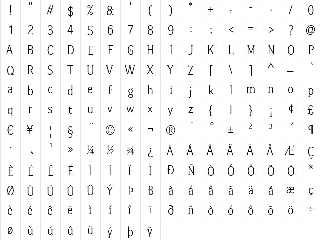 Ideal Gothic Regular  glyph index
