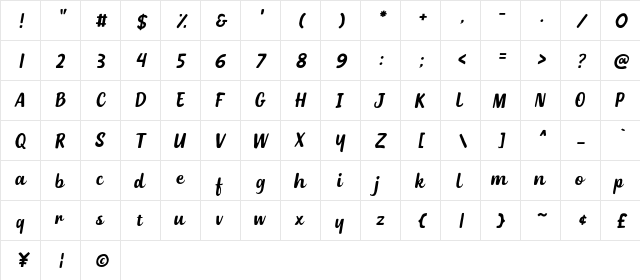 Dephion Slanted Regular  glyph index