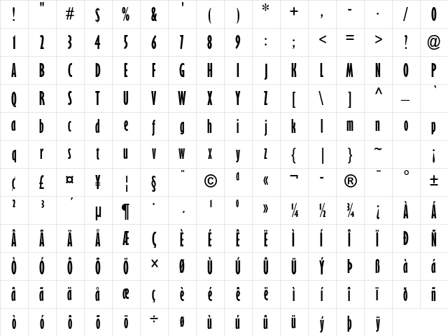 Gill Sans MT Pro Bold ExtCond  glyph index