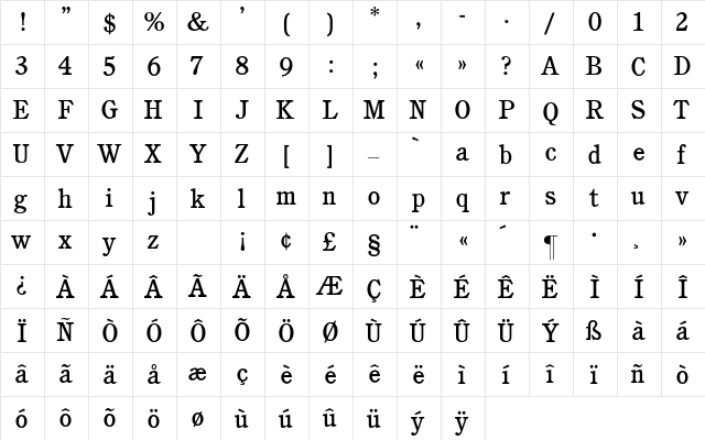 Cushing-Medium Regular  glyph index
