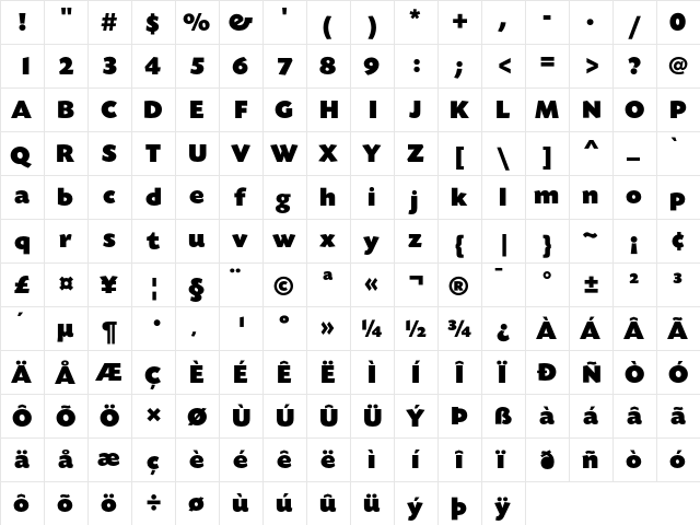 Today SB Ultra Regular  glyph index